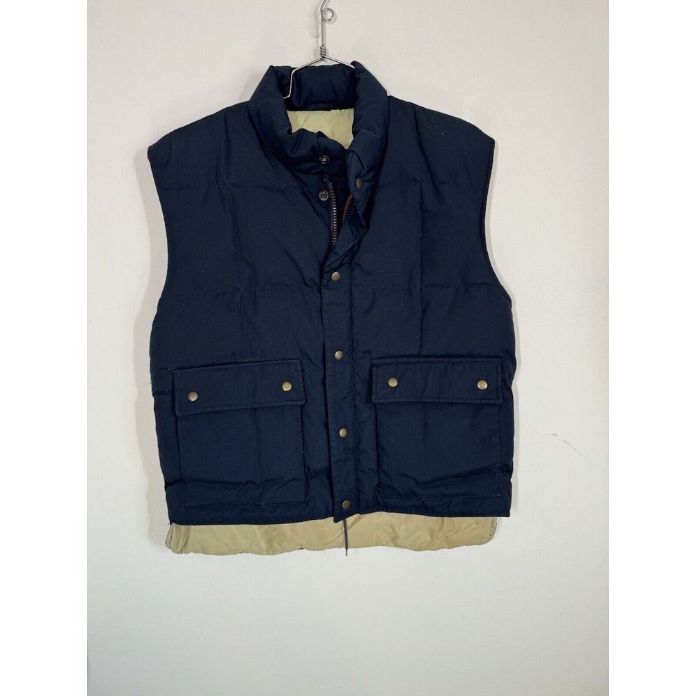Vintage Outpost ll Men's Down Filled Puffer Vest Zips And Snaps Navy Size L Warm